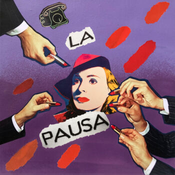 Painting titled ""La pausa"" by Elizaveta Suprun, Original Artwork, Collages Mounted on Wood Panel