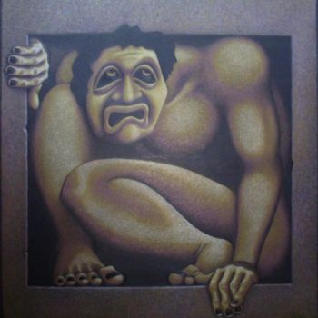 Schilderij getiteld "Man in a box" door Leigh Donovan, Origineel Kunstwerk, Olie