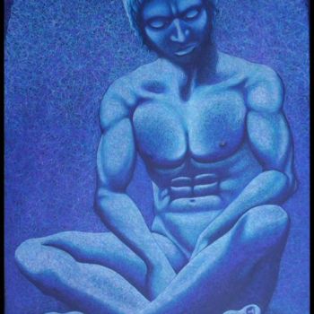 Schilderij getiteld "Blue male" door Leigh Donovan, Origineel Kunstwerk, Olie