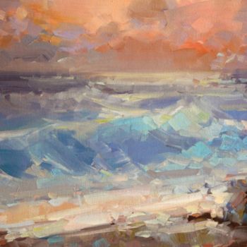 Картина под названием "Sunset Ocean side o…" - Yeremy Vy, Подлинное произведение искусства, Масло