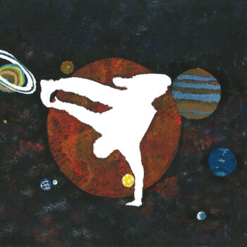 Malerei mit dem Titel "Breakdancing in spa…" von Yeshaya Dank, Original-Kunstwerk, Aquarell