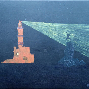 Painting titled "Lighthouse" by Yeshaya Dank, Original Artwork, Watercolor