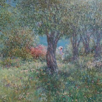 Painting titled "Olive Grove. Mornin…" by Yevhenii Chernov, Original Artwork, Oil Mounted on Wood Stretcher frame