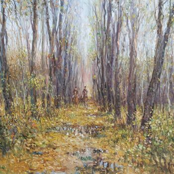 Peinture intitulée "Autumn morning" par Yevhenii Chernov, Œuvre d'art originale, Huile Monté sur Châssis en bois
