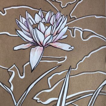 Dessin intitulée "Water lily white" par Yevheniia Kozlianinova, Œuvre d'art originale, Crayon