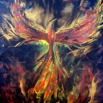 Painting titled "Fire Bird" by Yeyaiel, Original Artwork, Oil