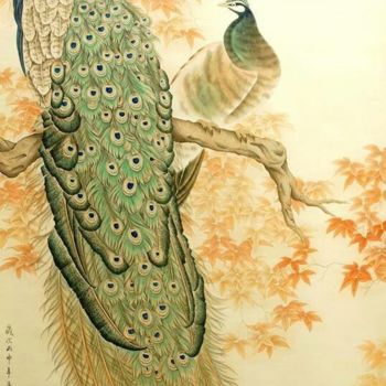 Drawing titled "The peacock" by Ching, Original Artwork, Ink