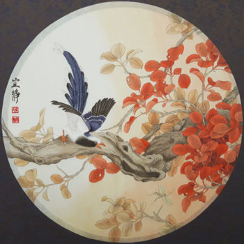 Drawing titled "The red-billed blue…" by Ching, Original Artwork, Ink