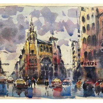 Painting titled "Metro Urquinaona Ba…" by Yile Lin, Original Artwork, Watercolor