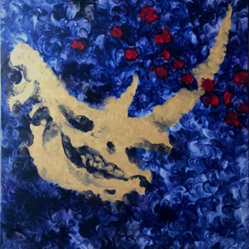 Картина под названием "Sauvage: The Rhino" - Yini Zhao, Подлинное произведение искусства, Масло