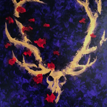 Painting titled "Sauvage: The Deer" by Yini Zhao, Original Artwork, Oil