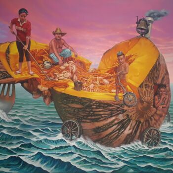 Pintura titulada "La Isla en peso" por Yiroshi Toujague Torres, Obra de arte original, Oleo