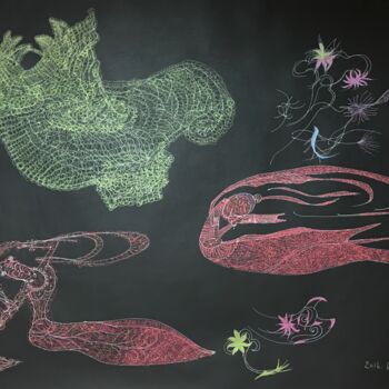 Peinture intitulée "Flying Dragon King" par Ylohps Yang, Œuvre d'art originale, Stylo à bille