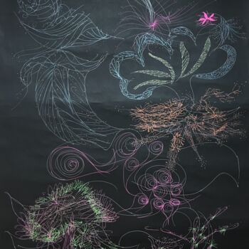 Painting titled "Flower cluster" by Ylohps Yang, Original Artwork, Ballpoint pen