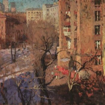 Painting titled "Весна во дворе" by Nataliia Zaitseva, Original Artwork