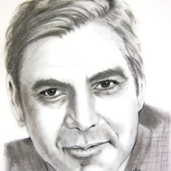 Drawing titled "Georges Clooney" by Yo Portraits, Original Artwork, Pencil