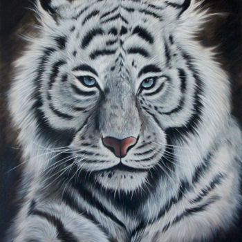 Pittura intitolato "Face au tigre blanc" da Yoan Rimbault, Opera d'arte originale, Acrilico