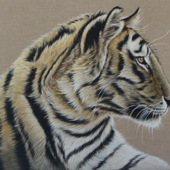Schilderij getiteld "Le tigre face au ve…" door Yoan Rimbault, Origineel Kunstwerk, Acryl