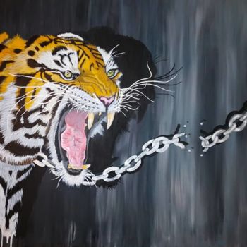 Peinture intitulée "Tigre libre" par Yo Ct, Œuvre d'art originale, Acrylique