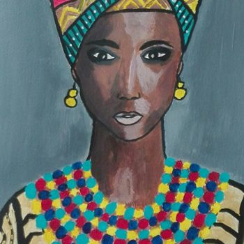 Painting titled "Africaine" by Yolaine Dacalor, Original Artwork, Acrylic