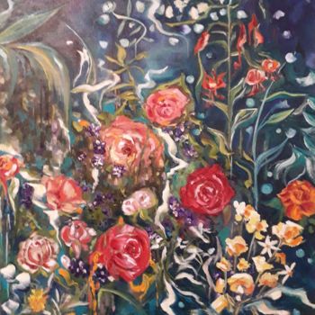 Peinture intitulée "Fleurs nocturnes" par Yola, Œuvre d'art originale, Huile