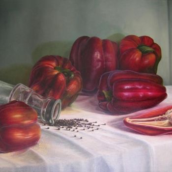 Pintura titulada "Pimientones" por Yolanda Castro Contreras, Obra de arte original