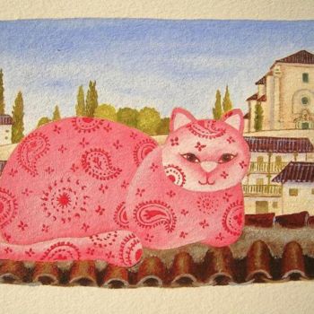 Pittura intitolato "Gatos en Chinchón" da Yolanda Castro Contreras, Opera d'arte originale
