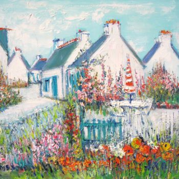Pittura intitolato "Village au Morbihan" da Yolande Ardissone, Opera d'arte originale, Olio Montato su Telaio per barella in…