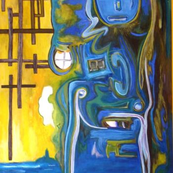 Schilderij getiteld "BLUES ACIDULE" door Yolande (Yo) Gaspard, Origineel Kunstwerk