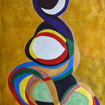 Painting titled "104 - FEMME ASSISE" by Yolene, Original Artwork, Acrylic