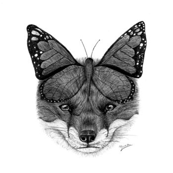Σχέδιο με τίτλο "renard papillon .jpg" από Yonaart, Αυθεντικά έργα τέχνης, Στυλό