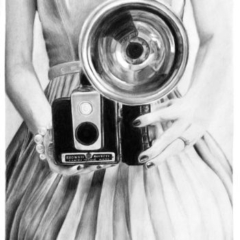 Dessin intitulée "appareil photo vint…" par Yonaart, Œuvre d'art originale, Crayon
