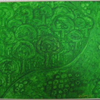 Pintura titulada "绿色和水" por Xibeiliu, Obra de arte original