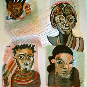 Peinture intitulée "Quatre Visage 1" par Younousse Aidara, Œuvre d'art originale