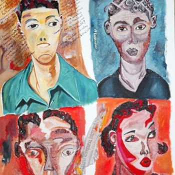 Peinture intitulée "Quatre visages 3" par Younousse Aidara, Œuvre d'art originale
