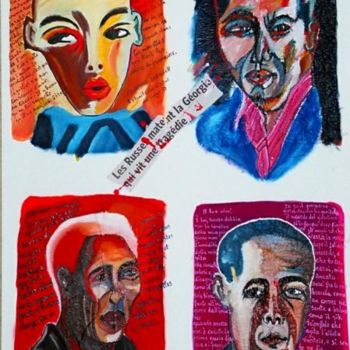 Pintura intitulada "Quatre visages 2" por Younousse Aidara, Obras de arte originais