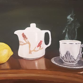 Painting titled "Still life coffee" by Younes Mk, Original Artwork, Oil
