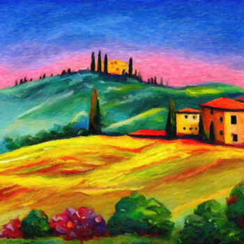 Schilderij getiteld "HOUSE IN TUSCANY V.2" door Younsi, Origineel Kunstwerk, Olie