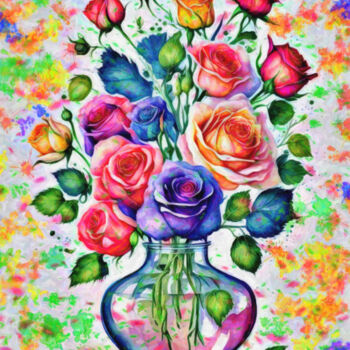 Painting titled "Bouquet of roses in…" by Younsi, Original Artwork, Watercolor