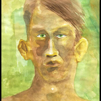 Peinture intitulée "Green Portrait" par R K, Œuvre d'art originale, Huile