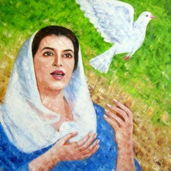 Painting titled "benazeer bhtto shee…" by Yousuf Sheikh, Original Artwork, Oil