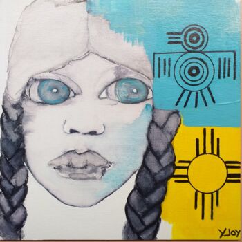 Painting titled "Niña Nativa. Pájaro…" by Yrian Joy, Original Artwork, Acrylic