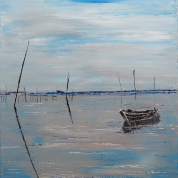 Painting titled "Lac d'Hossegor" by Ysabel Laffitte, Original Artwork, Acrylic Mounted on Wood Stretcher frame