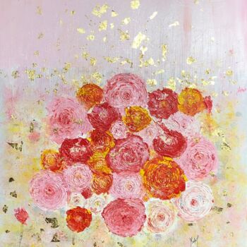 Painting titled "ROSES ETERNELLES" by Ysabel Laffitte, Original Artwork, Acrylic Mounted on Wood Stretcher frame