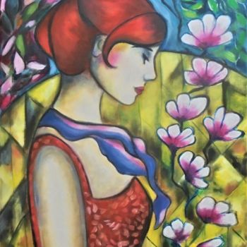 Painting titled "Coeur Magnolia" by Isabelle Charpentier, Original Artwork, Acrylic