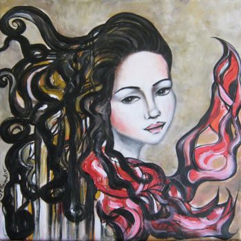 Painting titled "L'écharpe rouge" by Isabelle Charpentier, Original Artwork