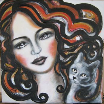 Painting titled "Les yeux gris" by Isabelle Charpentier, Original Artwork