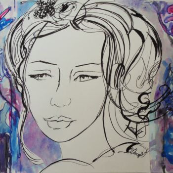 Painting titled "Blues et Rose" by Isabelle Charpentier, Original Artwork