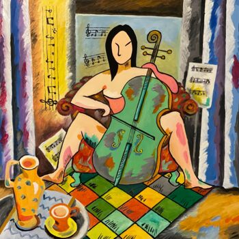 Malerei mit dem Titel "Mind woman with her…" von Yu-Feng Lin, Original-Kunstwerk, Öl Auf Andere starre Platte montiert