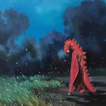 Painting titled "Little Dinosaur" by Yu Zhong Li, Original Artwork, Oil